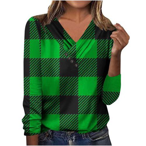 Women's Long Sleeve Blouse Spring/Fall Green Plaid Cross Neck Daily Going Out Casual Top - Just Fashion Now - Modalova