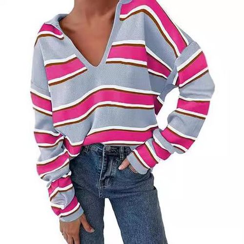 Women's Long Sleeve Blouse Spring/Fall Green Striped Wool/Knitting Shirt Collar Daily Going Out Top - Just Fashion Now - Modalova