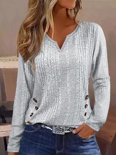 Casual Loose Knitted Notched T-Shirt - Just Fashion Now - Modalova