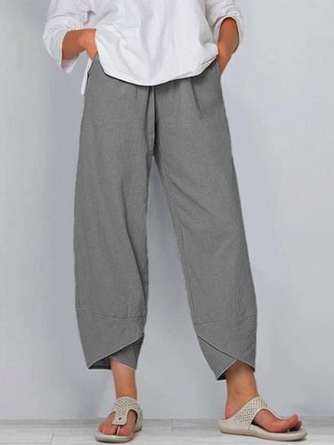 Cotton Pocket Stitching Casual Plain Pants - Modetalente - Modalova