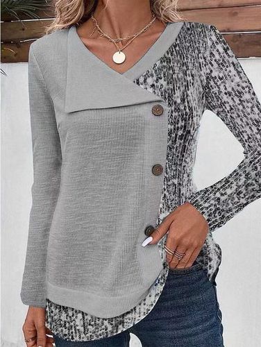 Buttoned Casual Jersey Blouse - Just Fashion Now - Modalova