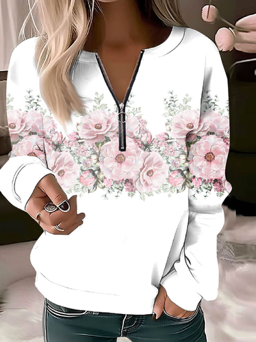 Casual Floral Crew Neck Loose Sweatshirt - Just Fashion Now - Modalova