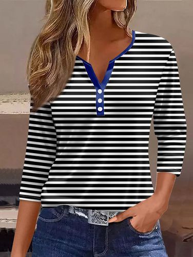 Loose Casual Striped Jersey T-Shirt - Just Fashion Now - Modalova