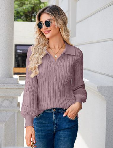 Plain Balloon Sleeve Casual Regular Fit Sweater - Just Fashion Now - Modalova