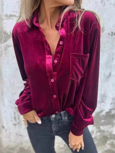 Women's Shirt Summer Coffee Plain Velvet Shirt Collar Daily Going Out Casual Top - Just Fashion Now - Modalova