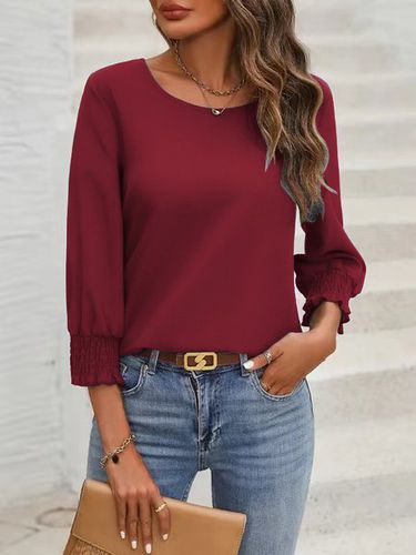 Casual Plain Crew Neck Blouse - Just Fashion Now - Modalova