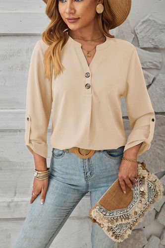 Women's Long Sleeve Blouse Spring/Fall Apricot Plain Buckle Crew Neck Daily Going Out Casual Top - Just Fashion Now - Modalova