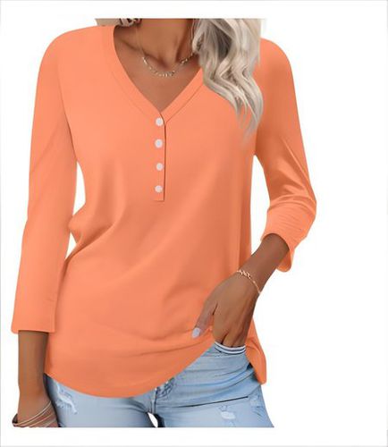 Women's Long Sleeve T-shirt Spring/Fall Gray Plain V Neck Daily Going Out Casual Top - Modetalente - Modalova