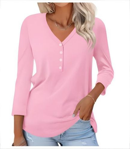 Women's Long Sleeve T-shirt Spring/Fall Gray Plain V Neck Daily Going Out Casual Top - Just Fashion Now - Modalova