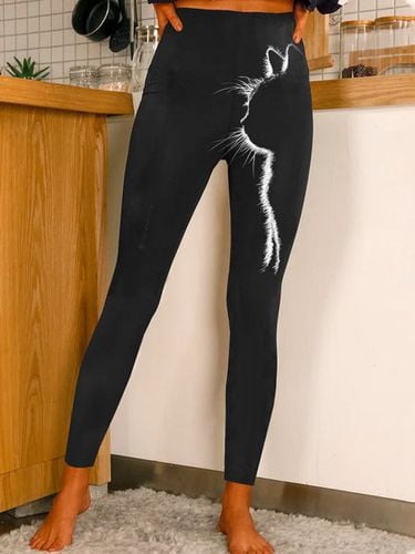 Cat print casual women's tight leggings - Just Fashion Now - Modalova