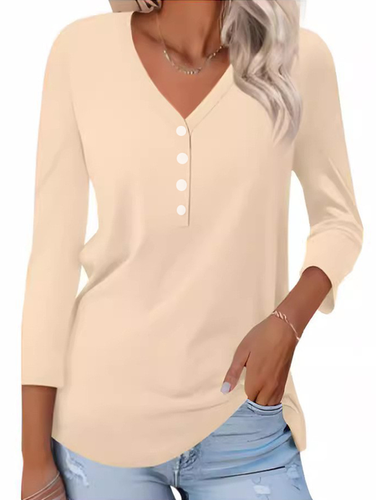 Women's Long Sleeve T-shirt Spring/Fall Gray Plain V Neck Daily Going Out Casual Top - Just Fashion Now - Modalova