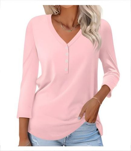 Women's Long Sleeve T-shirt Spring/Fall Gray Plain V Neck Daily Going Out Casual Top - Just Fashion Now - Modalova