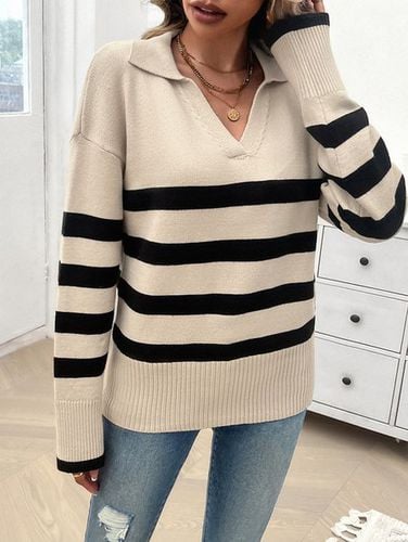 Casual Striped Wool/Knitting Long Sleeve Shirt Collar Sweater - Just Fashion Now - Modalova