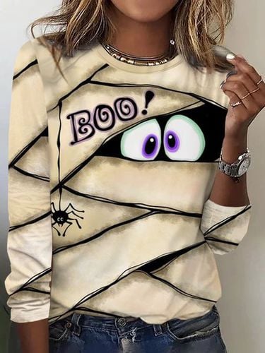 Halloween spider and eye print casual long sleeved round neck women's T-shirt - Just Fashion Now - Modalova