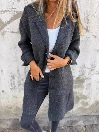 Lapel Collar Loose Plain Elegant Coat - Just Fashion Now - Modalova