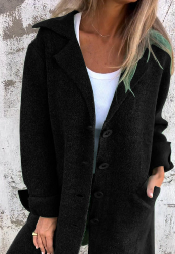 Lapel Collar Loose Plain Elegant Coat - Just Fashion Now - Modalova