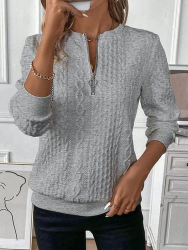 Jacquard Casual Plain Loose Sweatshirt - Just Fashion Now - Modalova