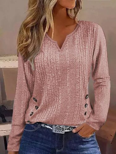 Casual Loose Knitted Notched T-Shirt - Just Fashion Now - Modalova