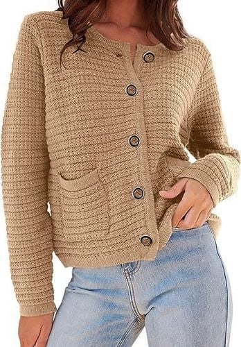 Buckle Crew Neck Casual Wool/Knitting Cardigan - Just Fashion Now - Modalova