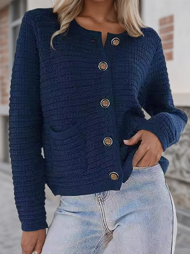 Buckle Crew Neck Casual Wool/Knitting Cardigan - Just Fashion Now - Modalova