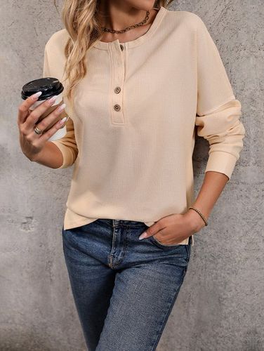 Casual Plain Button-Down Crew Neck Sweater - Just Fashion Now - Modalova