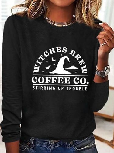 Halloween text letter round neck casual women's long sleeved T-shirt - Just Fashion Now - Modalova