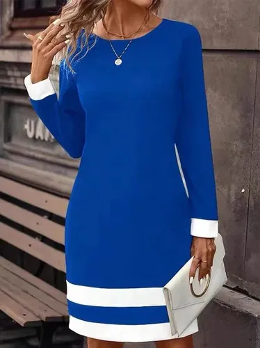 Knitted Contrast Stitching Crew Neck Casual Dress - Just Fashion Now - Modalova