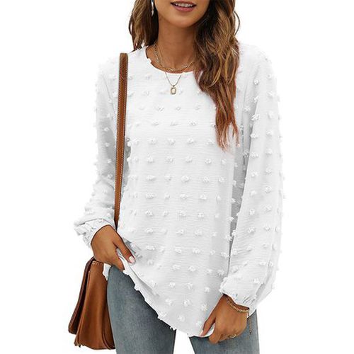 Women's Long Sleeve Blouse Spring/Fall White Plain Crew Neck Daily Going Out Casual Top - Just Fashion Now - Modalova