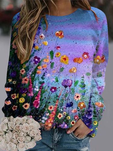 Loose Floral Casual Sweatshirt - Just Fashion Now - Modalova