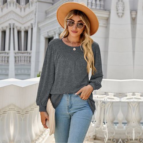 Women's Long Sleeve Blouse Spring/Fall Apricot Plain Crew Neck Daily Going Out Casual Top - Just Fashion Now - Modalova