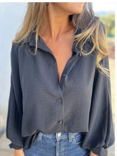 Women's Long Sleeve Shirt Spring/Fall Black Plain Shirt Collar Daily Going Out Casual Top - Just Fashion Now - Modalova