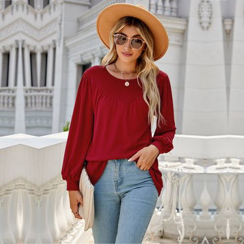 Women's Long Sleeve Blouse Spring/Fall Apricot Plain Crew Neck Daily Going Out Casual Top - Just Fashion Now - Modalova