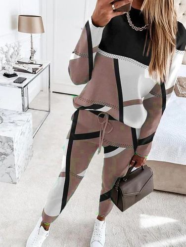 Geometric Contrast Patchwork Casual Suit - Just Fashion Now - Modalova