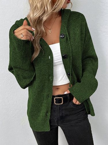 Yarn/Wool Yarn Loose Plain Casual Cardigan - Just Fashion Now - Modalova