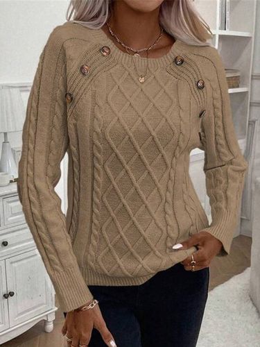 Buckle Crew Neck Casual Yarn/Wool Yarn Sweater - Just Fashion Now - Modalova