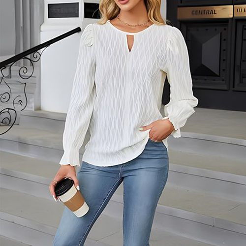 Women's Long Sleeve Blouse Spring/Fall White Plain Crew Neck Daily Going Out Casual Top - Just Fashion Now - Modalova