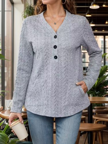 Plain Casual V Neck Sweatshirt - Just Fashion Now - Modalova