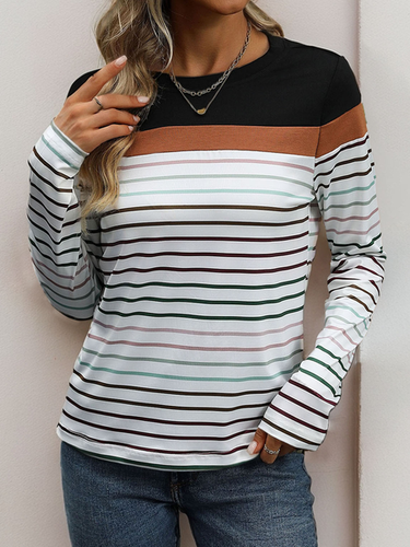 Women's Striped Knitted Crew Neck Casual Top - Just Fashion Now - Modalova