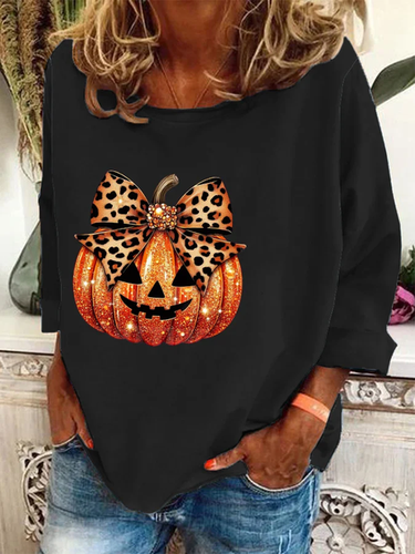 Women's Leopard Coquette Bow Pumpkin Print Casual Sweatshirt - Just Fashion Now - Modalova