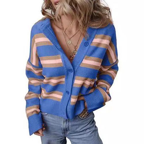 Wool/Knitting Striped Casual Cardigan - Just Fashion Now - Modalova