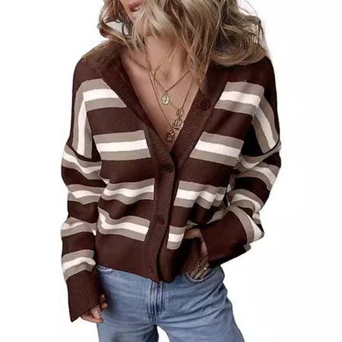 Wool/Knitting Striped Casual Cardigan - Just Fashion Now - Modalova