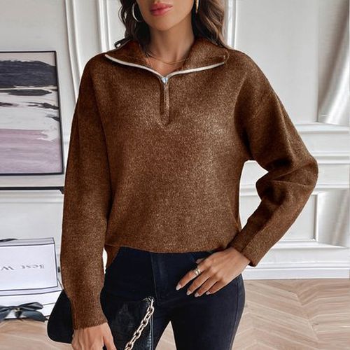 Plain Casual Loose Zipper Sweater - Just Fashion Now - Modalova