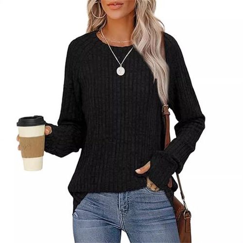 Women's Long Sleeve Blouse Spring/Fall Deep Gray Plain Crew Neck Daily Going Out Casual Top - Just Fashion Now - Modalova