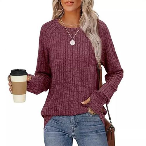 Women's Long Sleeve Blouse Spring/Fall Deep Gray Plain Crew Neck Daily Going Out Casual Top - Just Fashion Now - Modalova