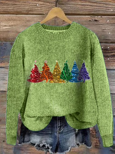 Women's Christmas Tree Knitted Crew Neck Simple Sweater - Just Fashion Now - Modalova