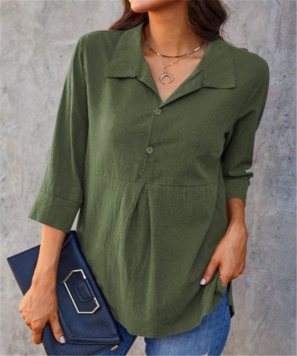 Shawl Collar Casual Plain Blouse - Just Fashion Now - Modalova