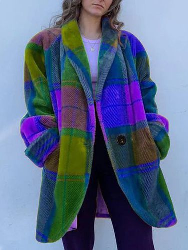 Vintage Lapel Collar Plaid Coat - Just Fashion Now - Modalova