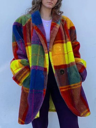 Vintage Lapel Collar Plaid Coat - Just Fashion Now - Modalova