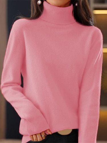 Yarn/Wool Yarn Turtleneck Casual Plain Sweater - Just Fashion Now - Modalova