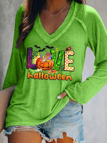 Casual V-neck Halloween T-Shirt - Just Fashion Now - Modalova